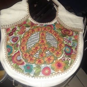 Vintage peace sign Hand sown leather handbag